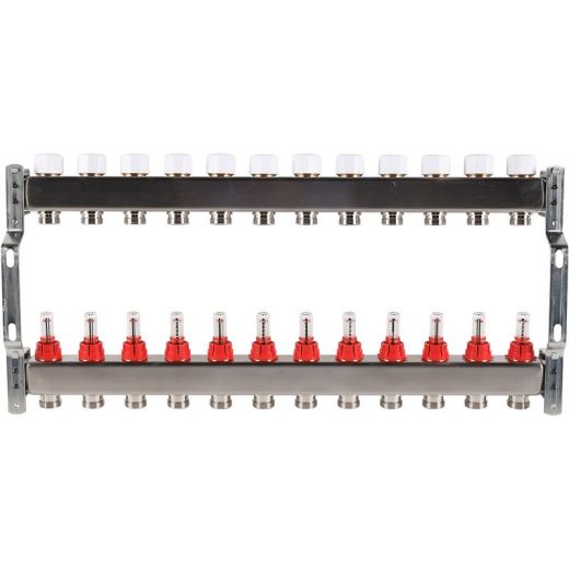 Rommer коллектор 1"x3/4", 12 контуров с расходомерами из нерж. стали RMS-1200-000012