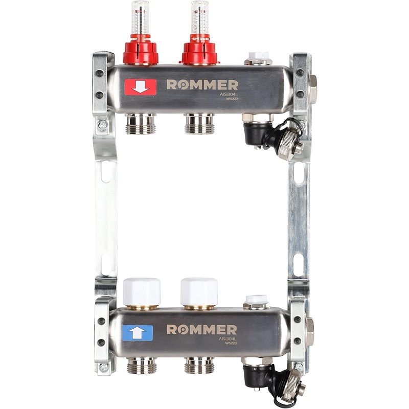 Rommer коллектор 1"x3/4", 2 контура с расходомерами и запорными клапанами RMS-1201-000002