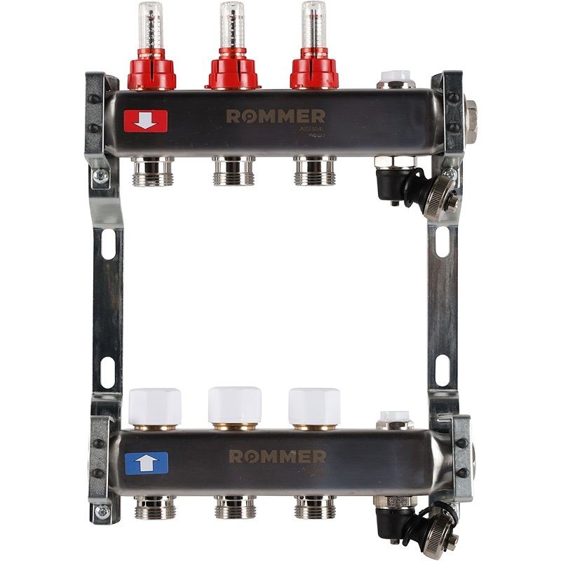 Rommer коллектор 1"x3/4", 3 контура с расходомерами и запорными клапанами RMS-1201-000003