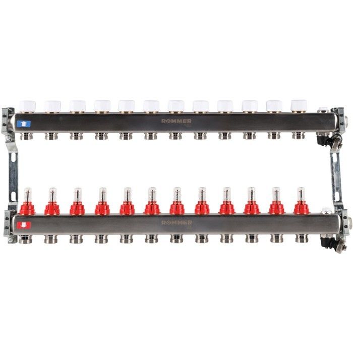 Rommer коллектор 1"x3/4", 12 контуров с расходомерами и запорными клапанами RMS-1201-000012