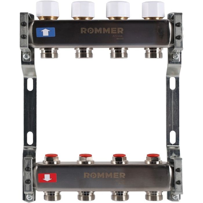 Rommer коллектор 1"x3/4", 4 контура с запорными клапанами из нерж. стали RMS-3200-000004