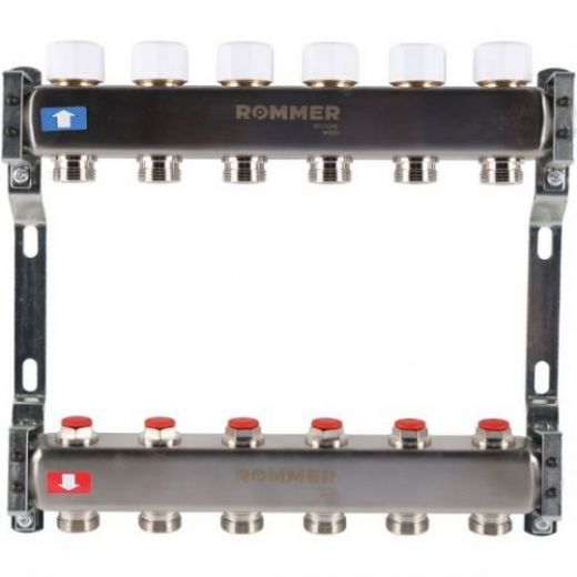 Rommer коллектор 1"x3/4", 6 контуров с запорными клапанами из нерж. стали RMS-3200-000006