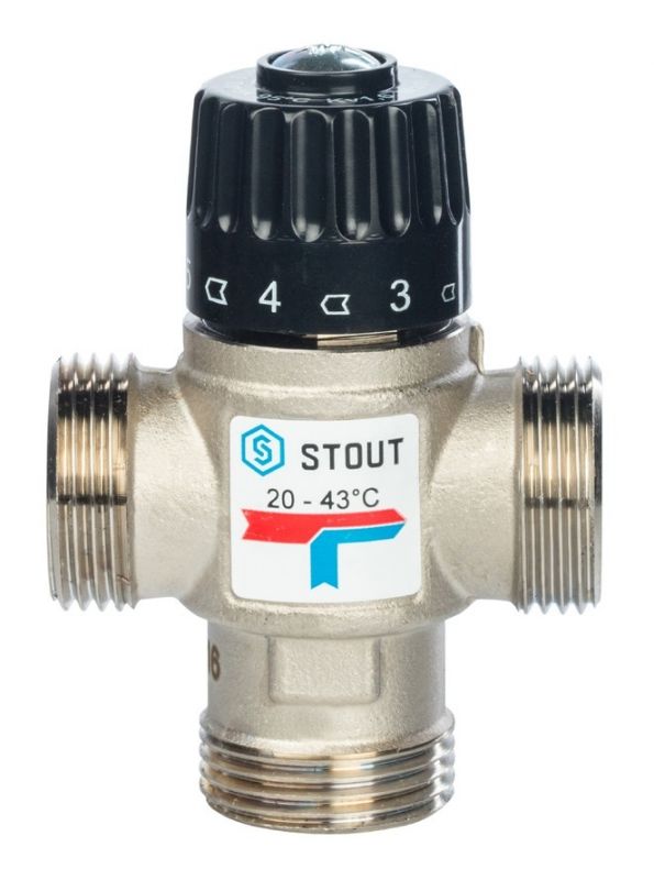 Stout термостатический смесительный клапан 1" НР 20-43°, kvs 1,6 бок.смешение (SVM-0120-164325)