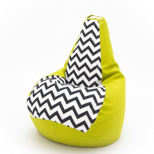 Кресло-груша (мешок) МИКС  из рогожки и велюра (Зигзаг зеленый)