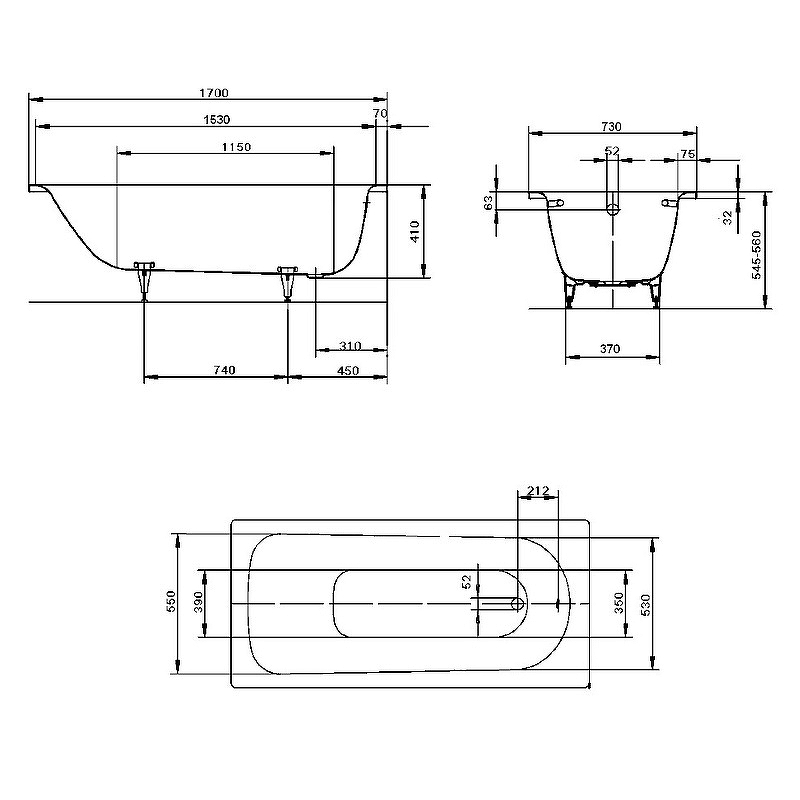 Стальная ванна Kaldewei Saniform Plus 372-1 160х75 112500010001 без покрытия схема 8