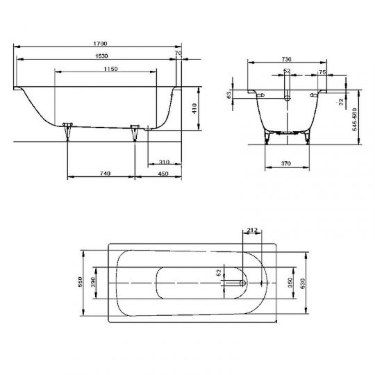 Стальная ванна Kaldewei Saniform Plus 372-1 160х75 112500010001 без покрытия схема 8