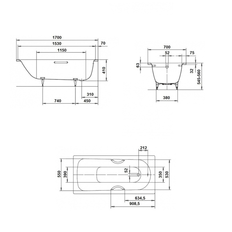 Стальная ванна Kaldewei Saniform Plus 363-1 170x70 111800013001 с покрытием Easy-clean схема 8