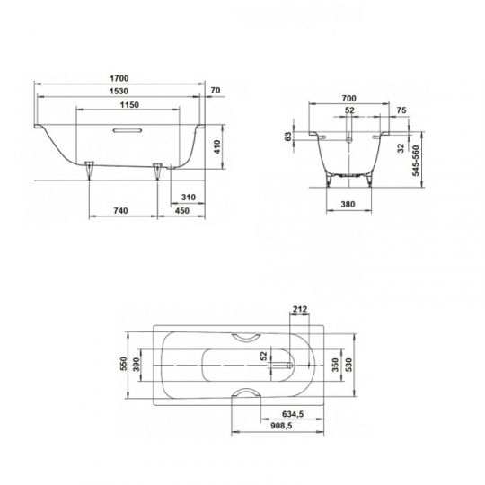 Стальная ванна Kaldewei Saniform Plus 363-1 170x70 111800013001 с покрытием Easy-clean схема 8