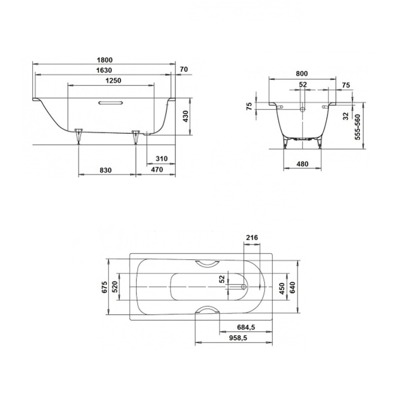 Стальная ванна Kaldewei Saniform Plus 180x80 112830000001 с покрытием Anti-slip схема 8