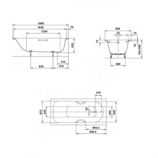 Стальная ванна Kaldewei Saniform Plus 180x80 112830000001 с покрытием Anti-slip схема 8