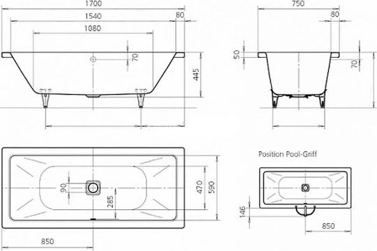 Стальная ванна Kaldewei Conoduo 732 170х75 235000013001 с покрытием Easy-clean схема 10