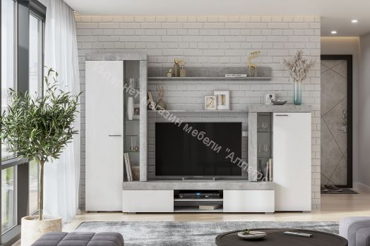 Гостиная МГС 5 Цемент светлый/Белый