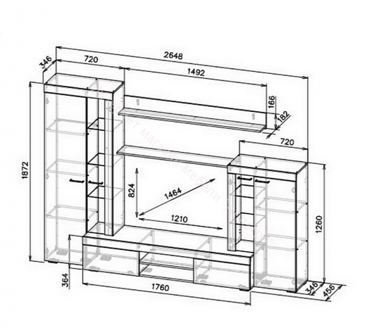 Гостиная МГС 6 исполнение 1 Венге/Белый глянец