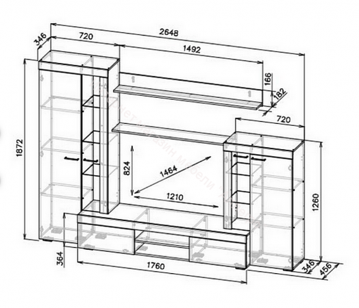 Гостиная МГС 7 исполнение 1 Венге/Белый глянец