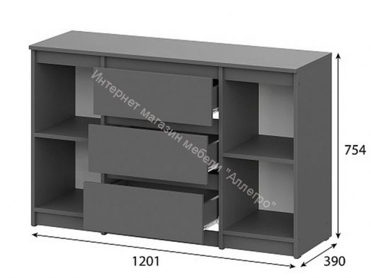 Комод 3 ящика двухстворчатый Денвер Графит серый