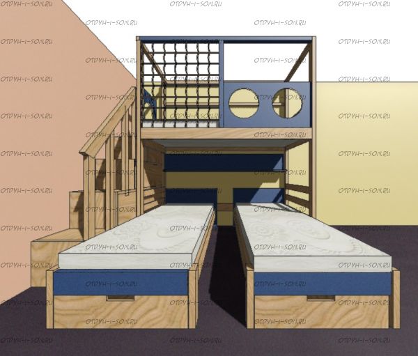 Кровать трехъярусная домик Fantasy Sky №118IR
