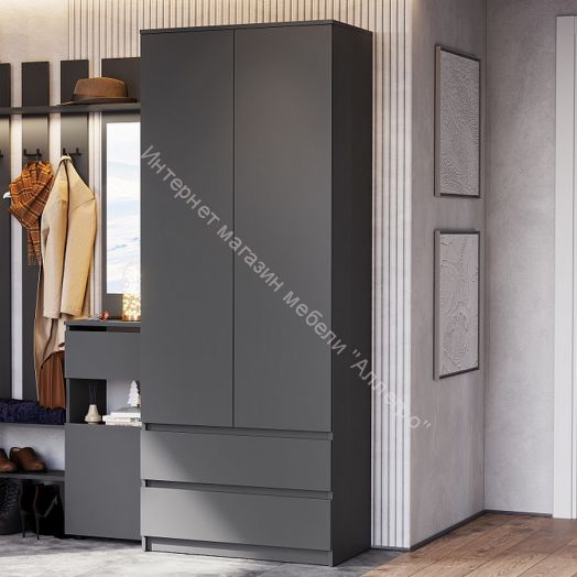 Шкаф двухстворчатый с ящиками Денвер Графит Серый