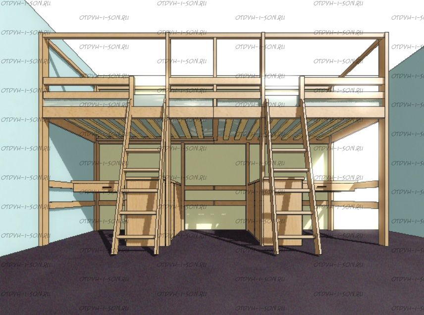 Кровать-чердак Кадет №4В с рабочей зоной