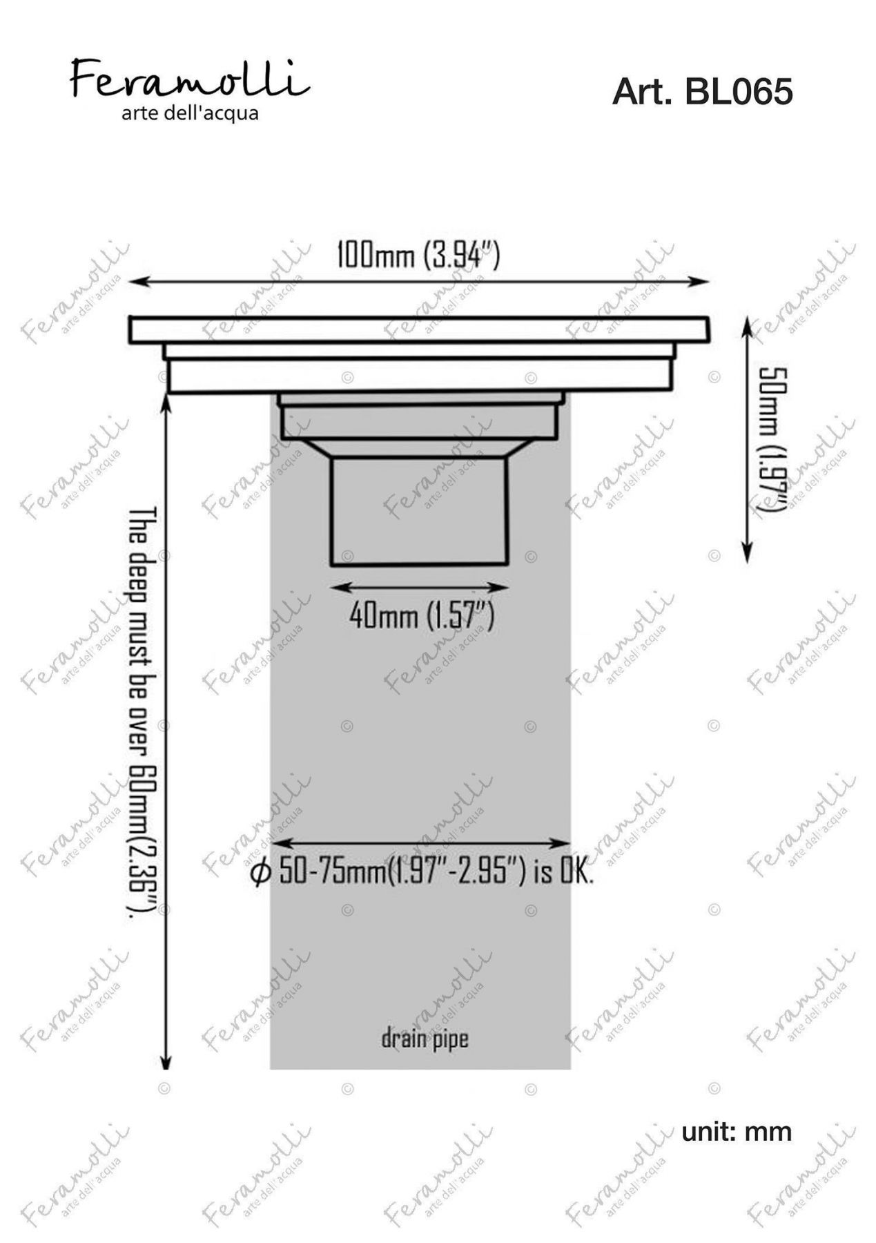 Трап для душа 10x10cm Feramolli BL065, черный схема 2