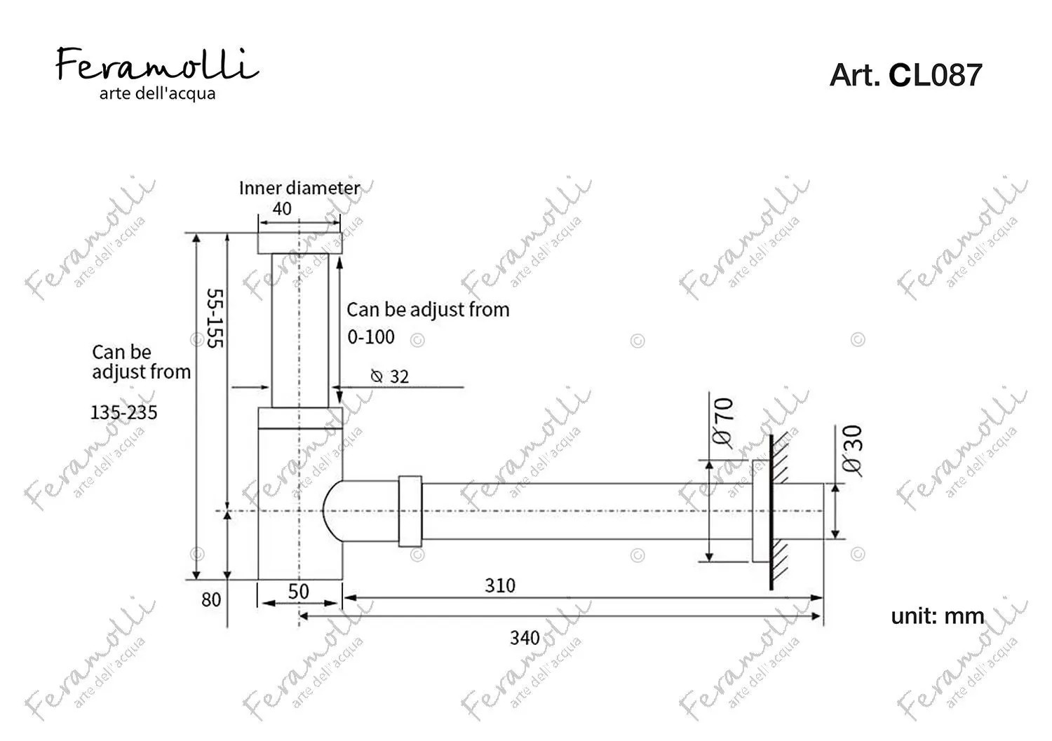 Сифон для раковины Feramolli CL087, хром схема 2