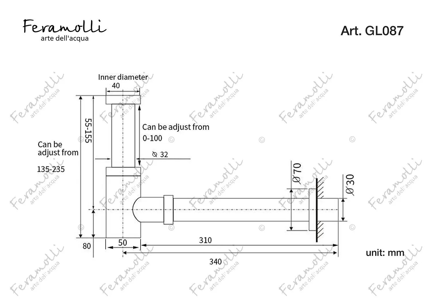 Сифон для раковины Feramolli GL087, золото схема 2