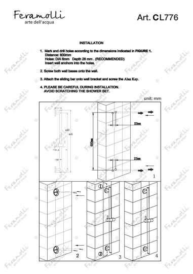 Штанга для душа Feramolli CL776, хром ФОТО