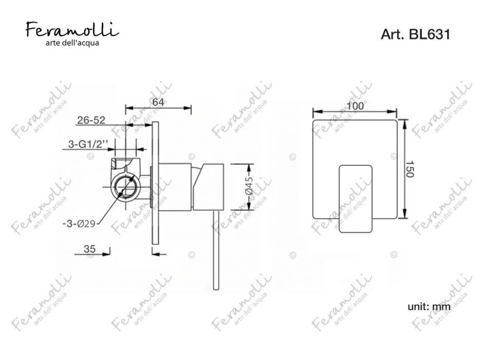 Смеситель однорычажный скрытого монтажа Feramolli BL631, черный ФОТО