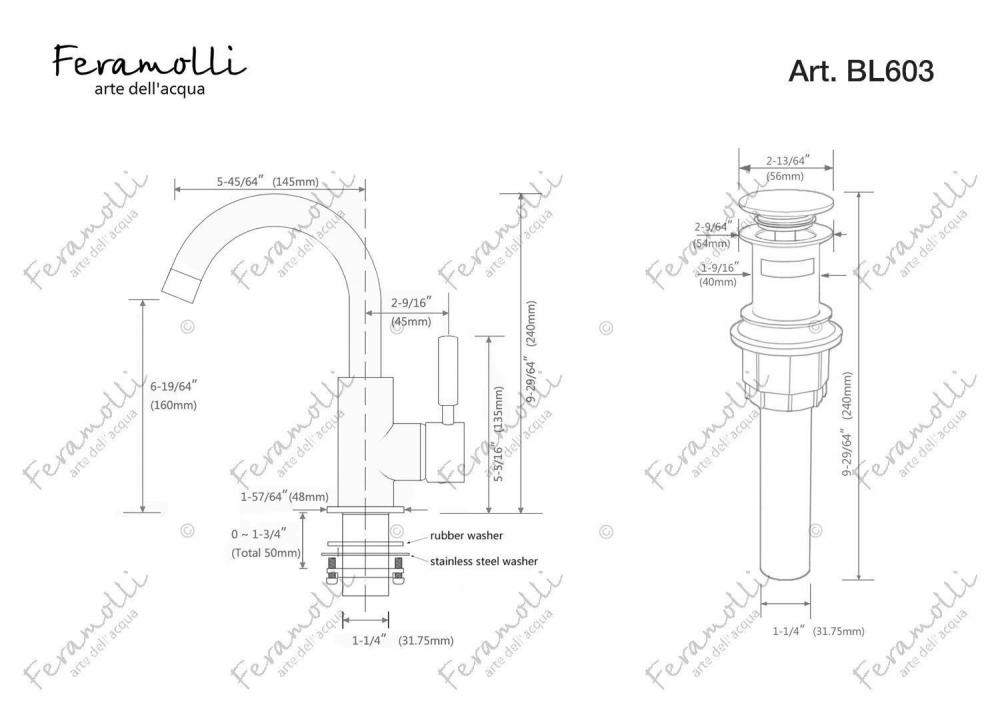 Смеситель для раковины Feramolli BL603, черный схема 2