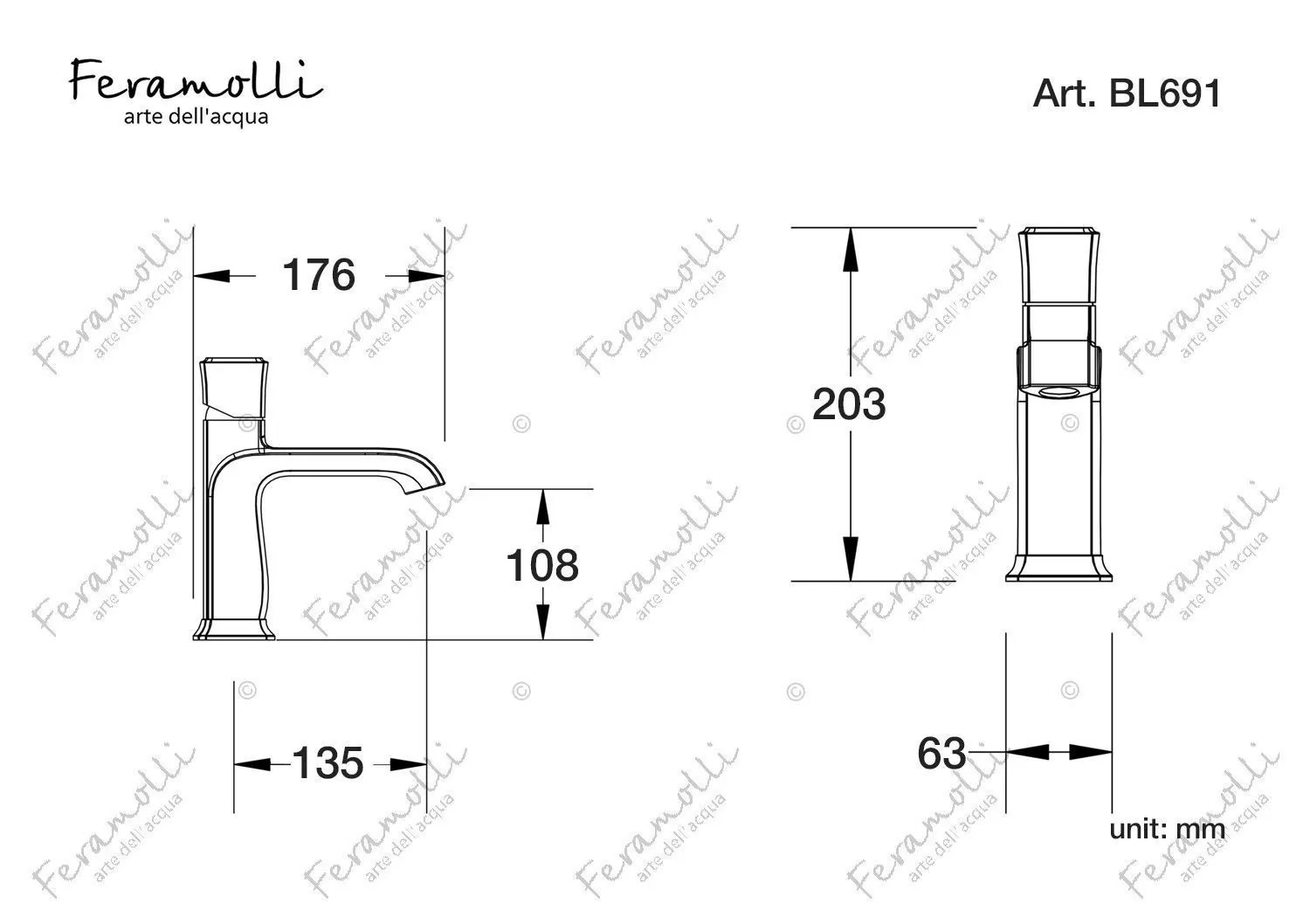 Смеситель для раковины Feramolli BL691, черный схема 2