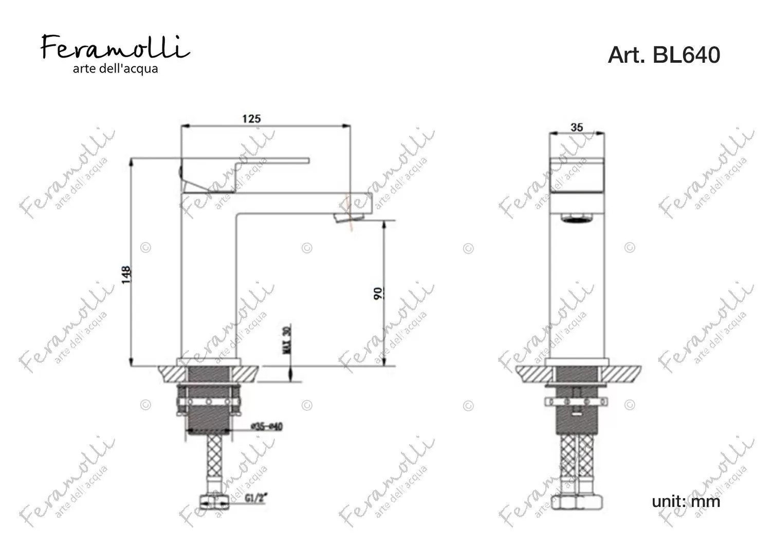 Смеситель для раковины Feramolli BL640, черный схема 2