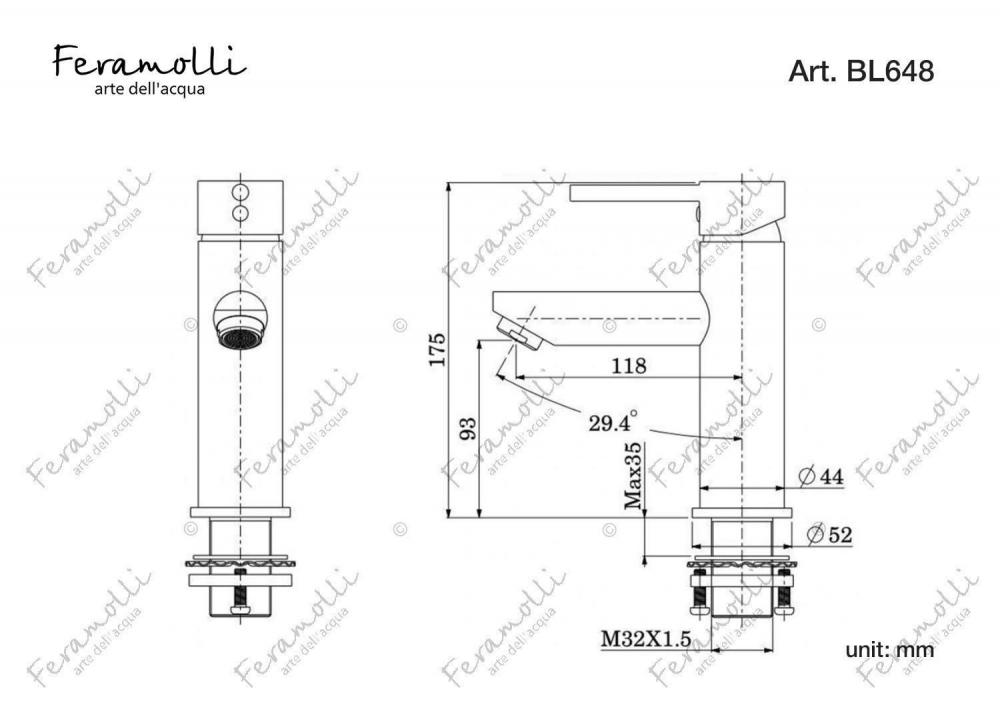 Смеситель для раковины Feramolli BL648, черный схема 2