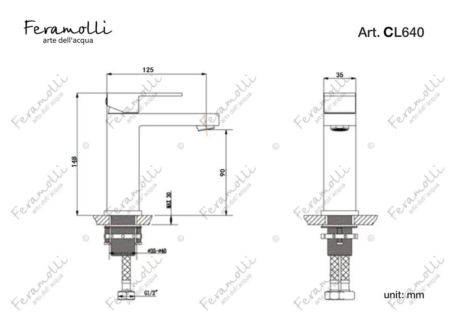 Смеситель для раковины Feramolli CL640, хром схема 2