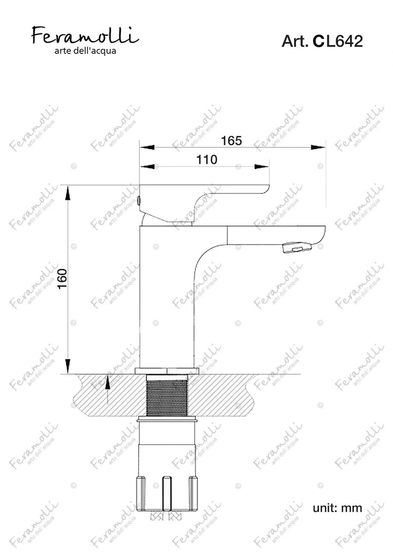 Смеситель для раковины Feramolli CL642, хром схема 2