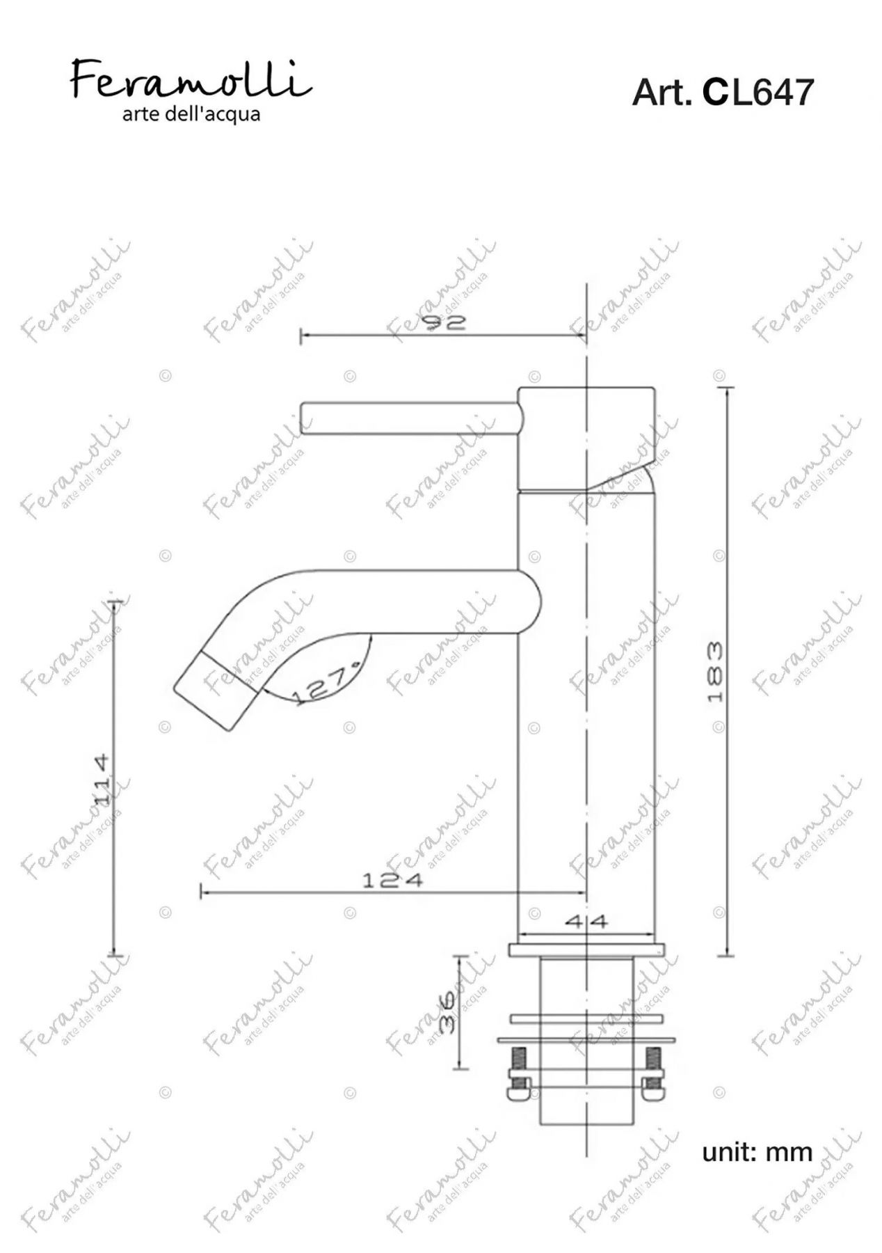 Смеситель для раковины Feramolli CL647, хром схема 2