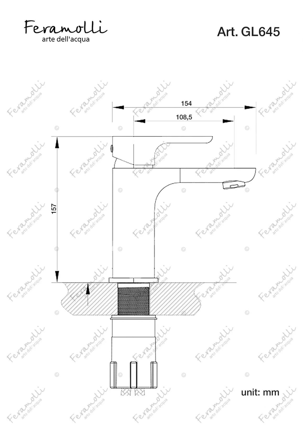 Смеситель для раковины Feramolli GL645, золото схема 2