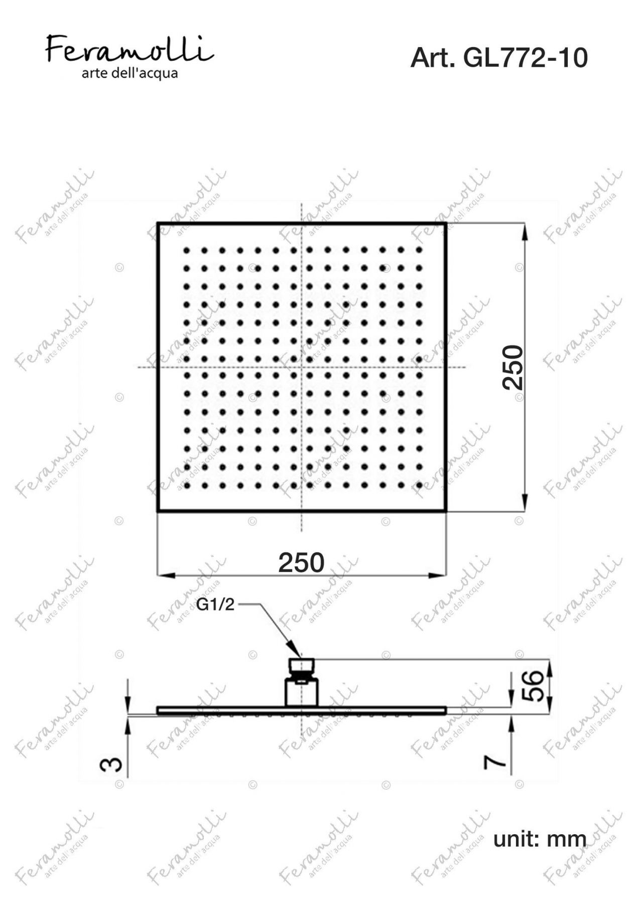 Верхний душ Feramolli GL772-10 (250мм.), золото схема 2