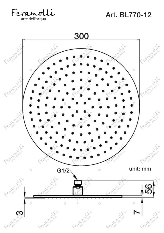 Верхний душ Feramolli BL770-12 (300мм.), черный