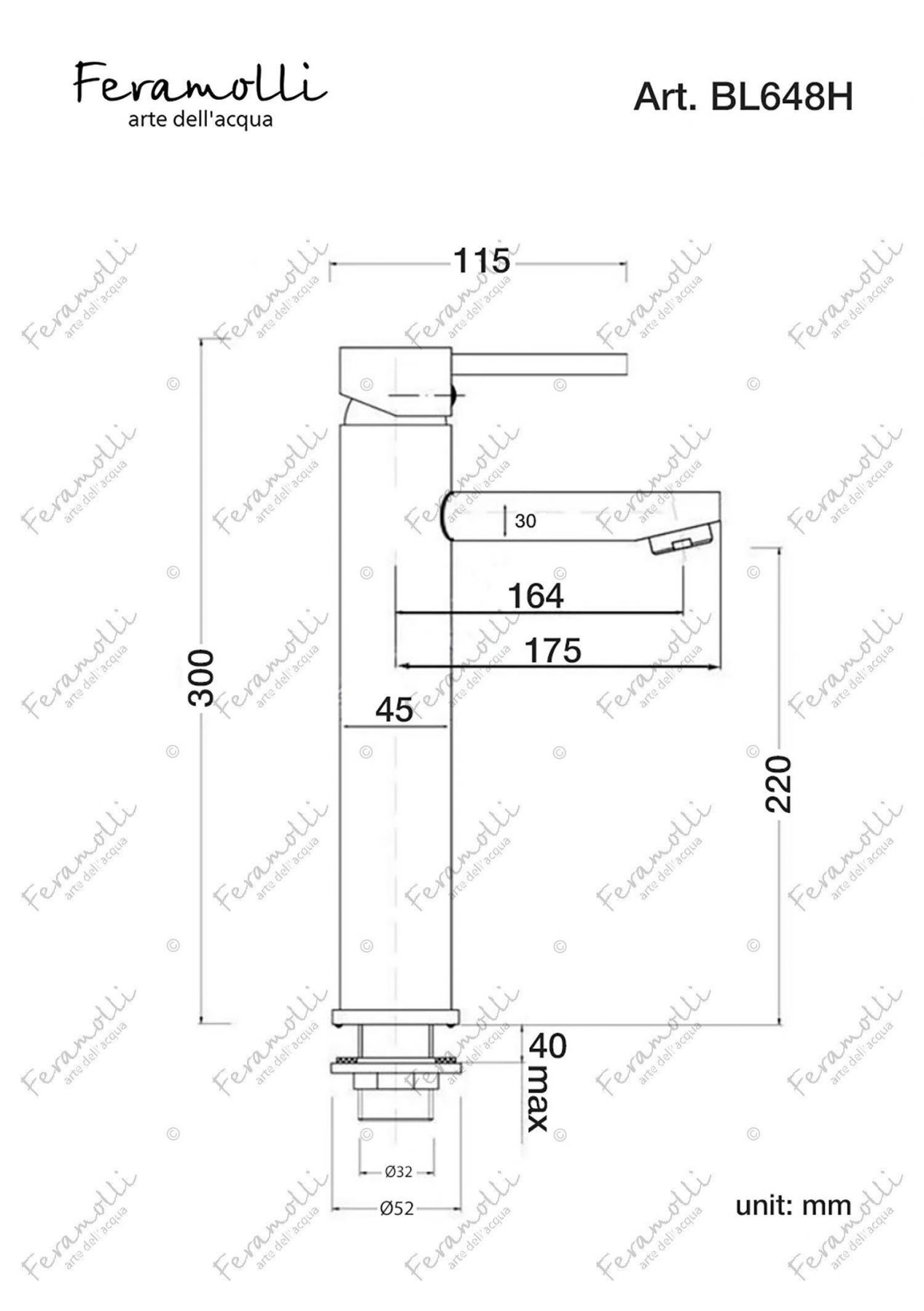 Смеситель для раковины Feramolli BL648H, черный схема 2