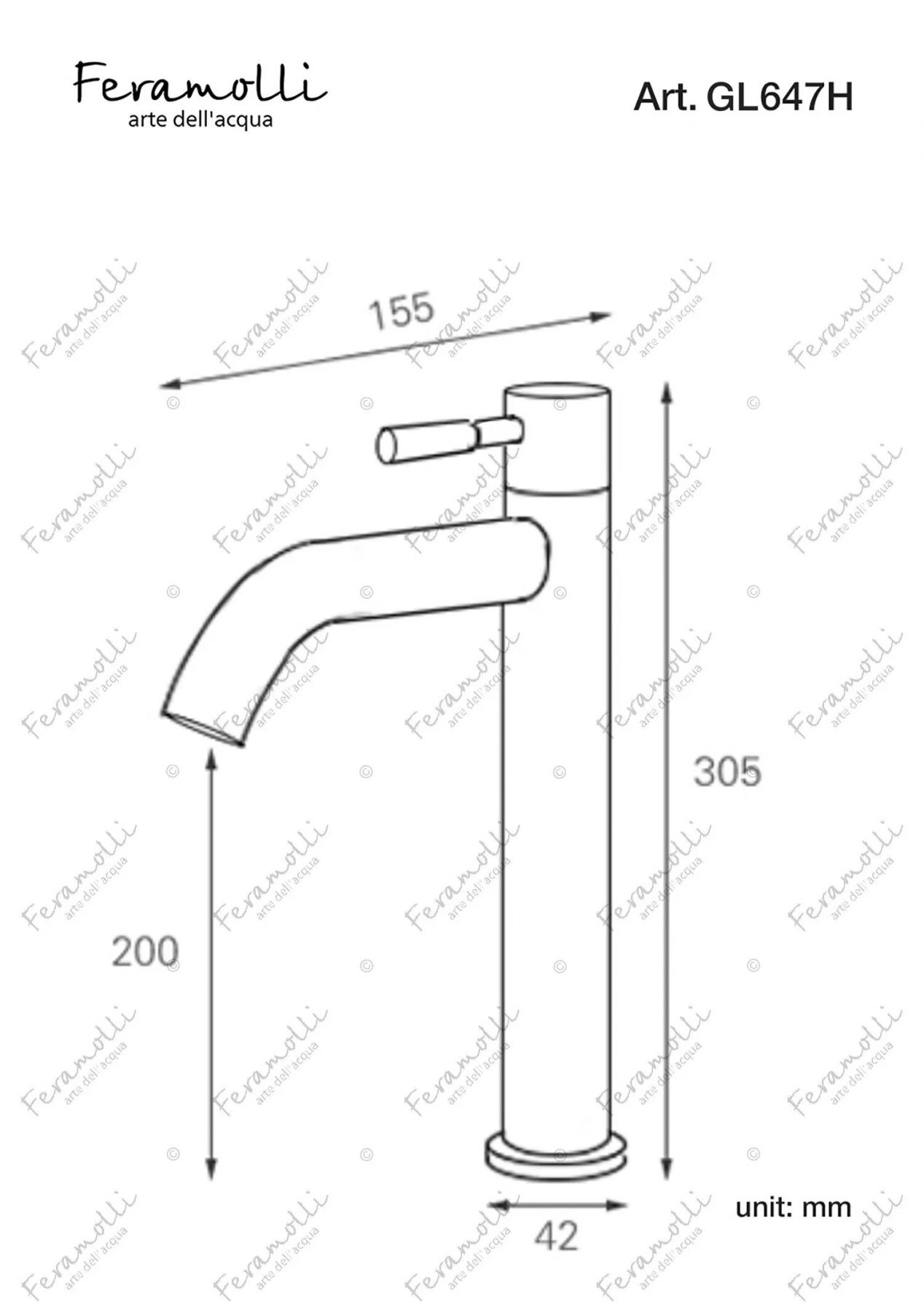 Смеситель для раковины Feramolli GL647H, золото схема 2