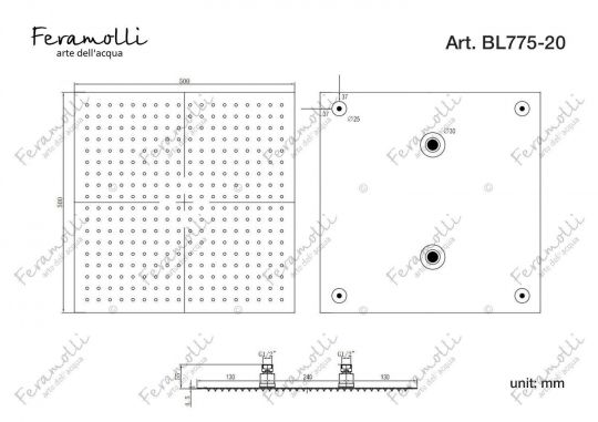 Верхний душ Feramolli BL775-20 (500мм.), черный схема 2