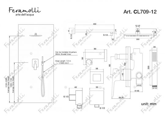 Душевая система Feramolli CL709-12 (30см.), хром ФОТО