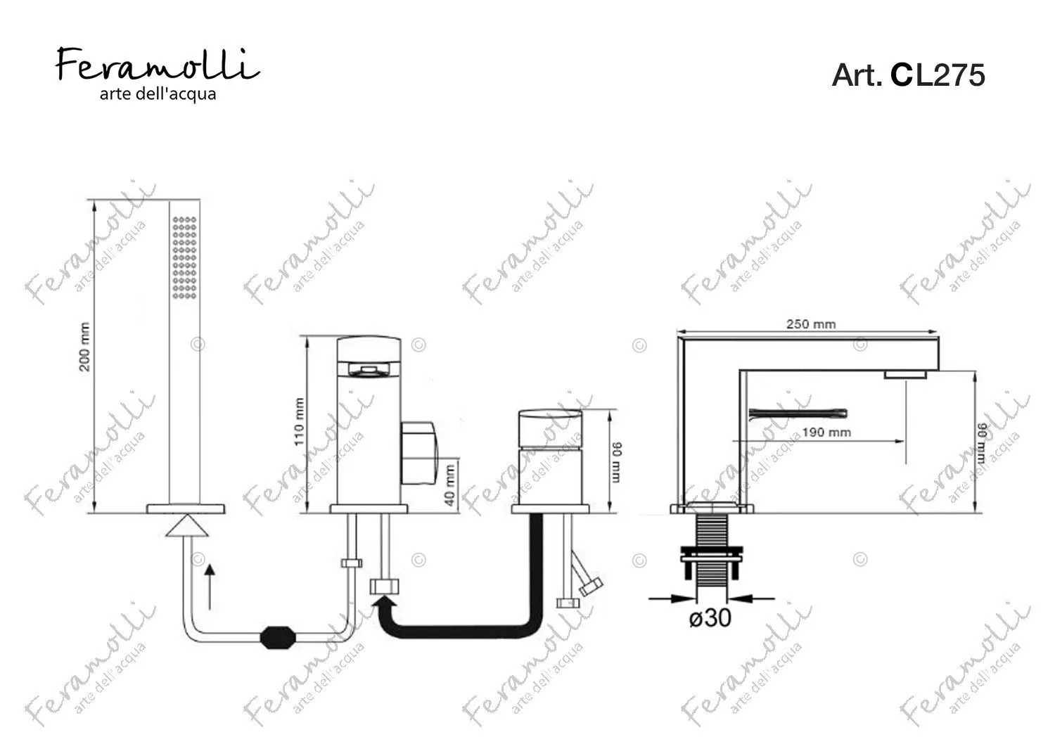 Смеситель на борт ванны Feramolli CL275, хром схема 2