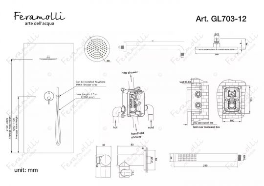 Душевая система Feramolli GL703-12 (30см.), золото ФОТО