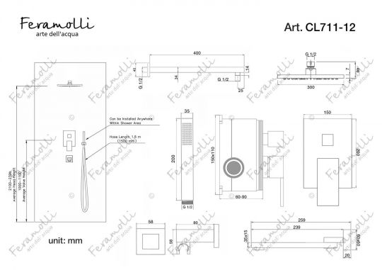 Душевая система Feramolli CL711-12 (30см.), хром ФОТО