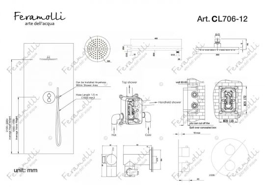 Душевая система с термостатом Feramolli CL706-12 (30см.), хром ФОТО