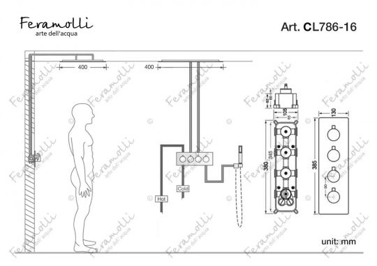 Душевая система с термостатом Feramolli CL786-16 (400мм.), хром ФОТО
