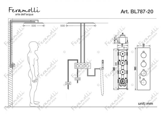 Душевая система с термостатом Feramolli BL787-20 (500мм.), ФОТО