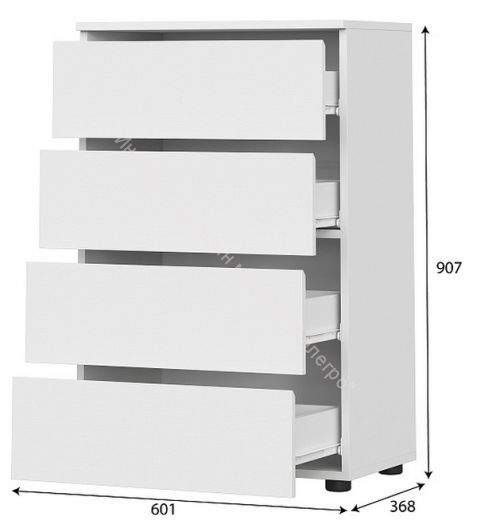 Комод 4 ящика Токио Белый текстурный