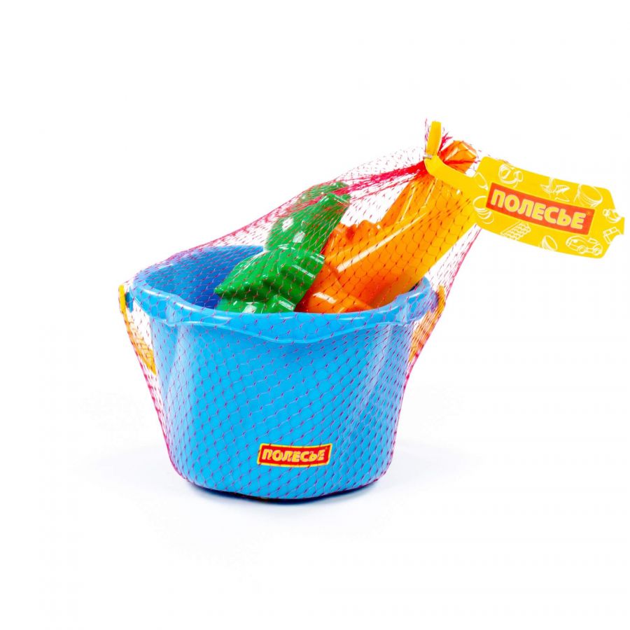 Набор №665: ведро-цветок среднее №4, лопатка №5, грабельки №5, формочки (динозавр №1 + динозавр №2)