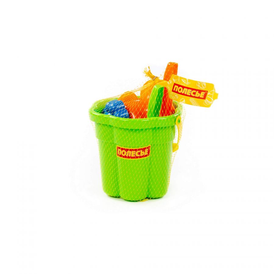 Набор №309: ведро-цветок среднее №3, лопатка №5, грабельки №5, формочки (морской конёк + черепаха), лейка малая №3